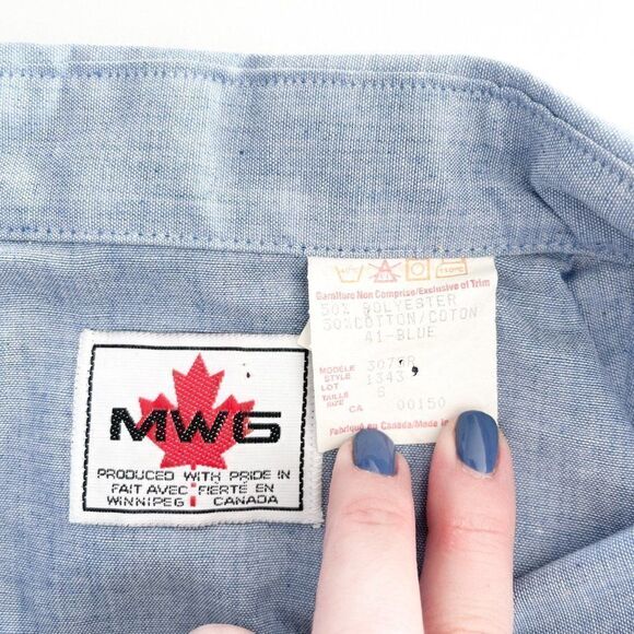 MWG Apparel Western Shirt Men's L Pearl Snap-Up Blue Long-Sleeved Size Small - Picture 4 of 9